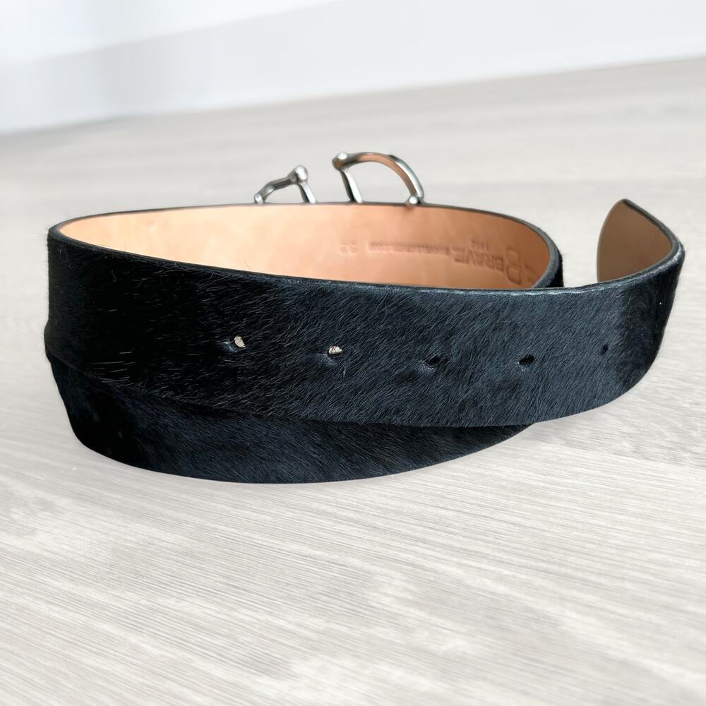 Brave Leather Kasi Hair-On Belt 32 Black Calf Hair Silver Equestrian Buckle EUC - Picture 12 of 13